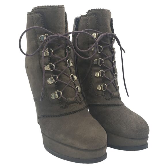 RARE STUART WEITZMAN Casadei Suede platform Combat Boots SZ 7 - Picture 3 of 9